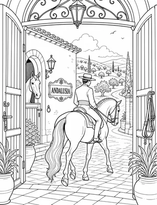 Andalusia Horse coloring page with detailed line art