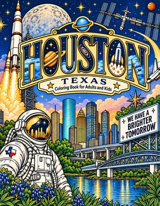 Houston Coloring Book for Adults cover illustration by Louisa May Carson