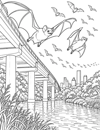 Detailed coloring page of Waugh Drive bat emergence
