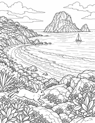Detailed coloring page of Cala d'Hort and Es Vedrà