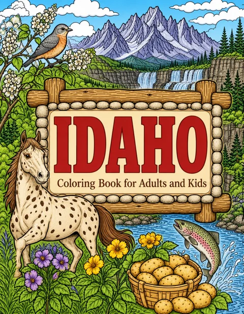 Idaho Coloring Book for Adults cover illustration by Louisa May Carson