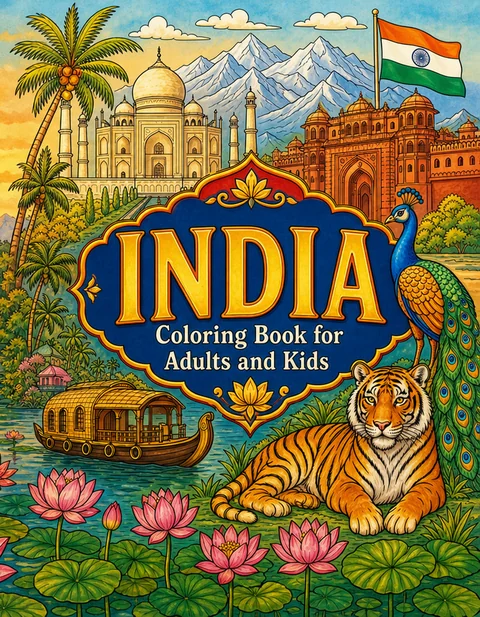India Coloring Book for Adults cover illustration by Louisa May Carson