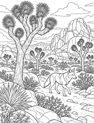Detailed coloring page of Signature Joshua Tree Woodland and Monzogranite