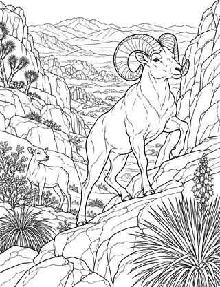Detailed coloring page of Desert Bighorn in Little San Bernardino Mountains