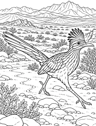 Detailed coloring page of Greater Roadrunner in Pinto Basin