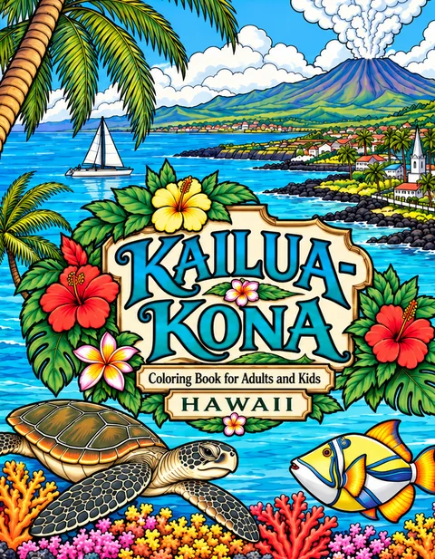 Kailua Kona Coloring Book for Adults cover illustration by Louisa May Carson