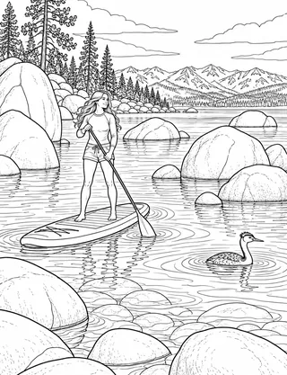 Detailed coloring page of Sand_harbor_paddleboarding