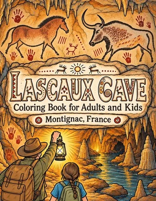 Lascaux Coloring Book for Adults cover illustration by Louisa May Carson