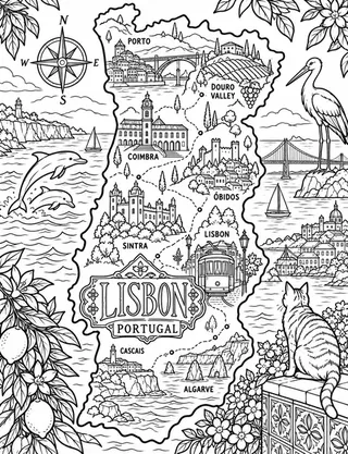 Illustrated travel map of Lisbon landmarks and attractions