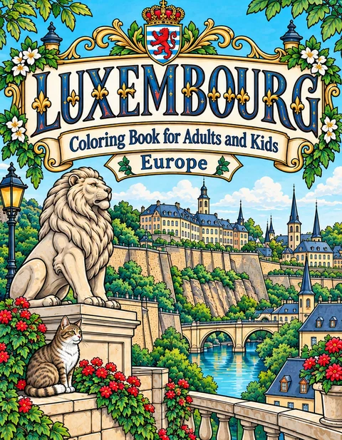 Luxembourg Coloring Book for Adults cover illustration by Louisa May Carson