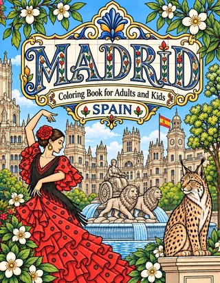 Madrid Coloring Book for Adults cover illustration by Louisa May Carson