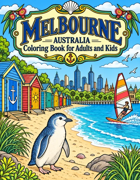 Melbourne Coloring Book for Adults cover illustration by Louisa May Carson