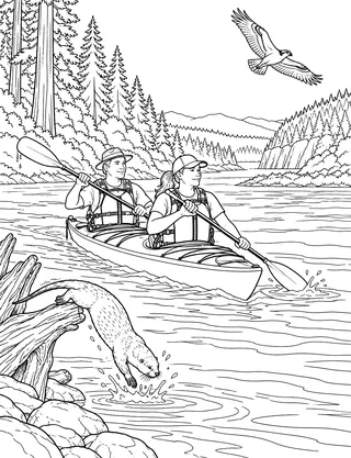 Detailed coloring page of Big River Kayaking