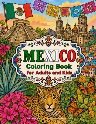 Mexico Coloring Book for Adults cover illustration by Louisa May Carson