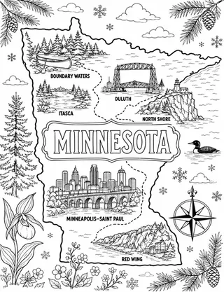 Illustrated travel map of Minnesota landmarks and attractions
