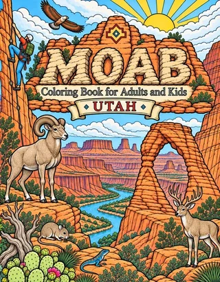 Moab Coloring Book for Adults cover illustration by Louisa May Carson