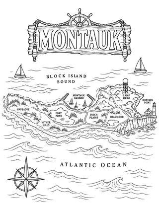 Illustrated travel map of Montauk landmarks and attractions