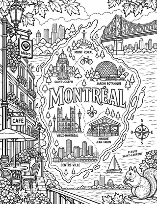 Illustrated travel map of Montreal landmarks and attractions