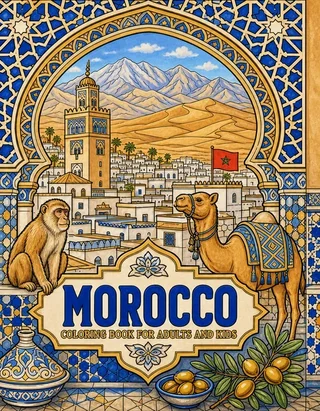Morocco Coloring Book for Adults cover illustration by Louisa May Carson