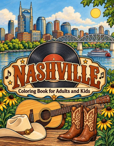 Nashville Coloring Book for Adults cover illustration by Louisa May Carson