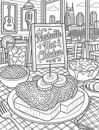 Detailed coloring page of Music Row