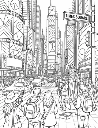Detailed coloring page of Times Square Energy featuring Times Square sign
