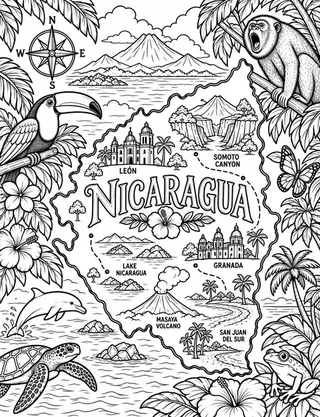 Illustrated travel map of Nicaragua landmarks and attractions