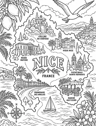 Illustrated travel map of Nice landmarks and attractions