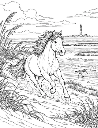 Detailed coloring page of Shackleford Banks Wild Horse on the Outer Banks