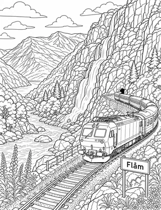 Detailed coloring page of Peaks of Lofoten