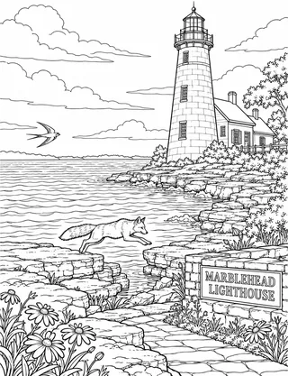 Detailed coloring page of Marblehead Lighthouse Lake Erie Shore