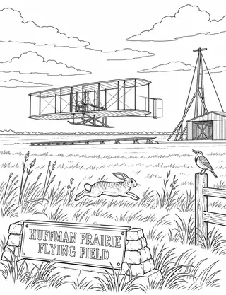 Detailed coloring page of Huffman Prairie Early Flight
