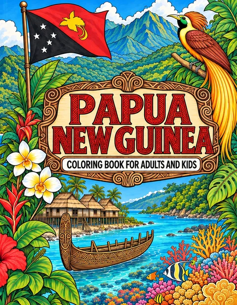Papua New Guinea Coloring Book for Adults cover illustration by Louisa May Carson