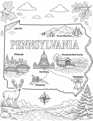 Illustrated travel map of Pennsylvania landmarks and attractions