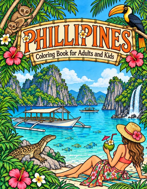 Philippines Coloring Book for Adults cover illustration by Louisa May Carson