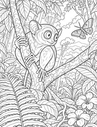 Detailed coloring page of Philippine Tarsier in Bohol Forest