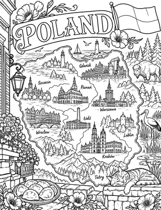 Illustrated travel map of Poland landmarks and attractions