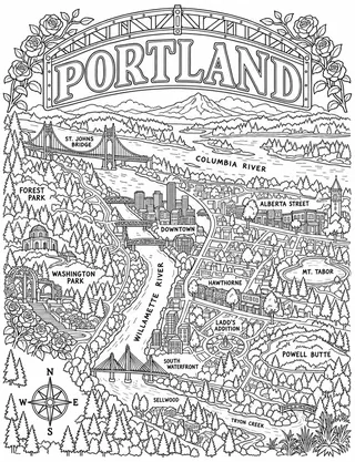 Illustrated travel map of Portland landmarks and attractions