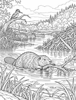 Detailed coloring page of Oaks Bottom Beaver Wetland