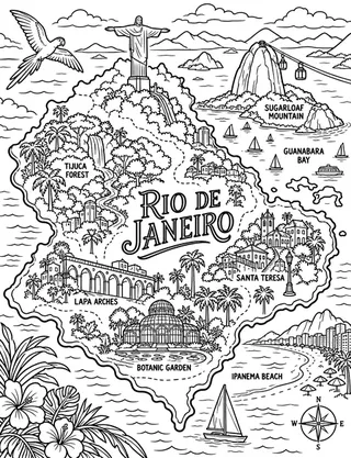 Illustrated travel map of Rio de Janeiro landmarks and attractions