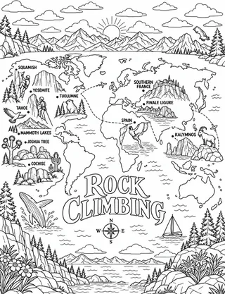 Illustrated travel map of Rock Climbing landmarks and attractions
