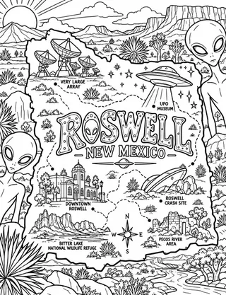Illustrated travel map of Roswell landmarks and attractions