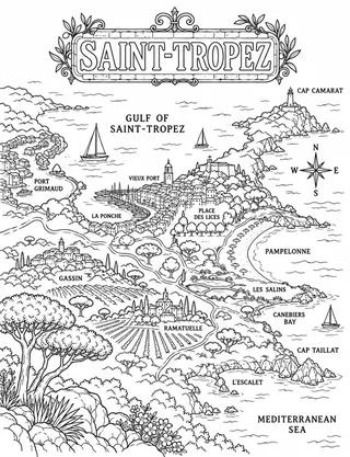 Illustrated travel map of Saint Tropez landmarks and attractions
