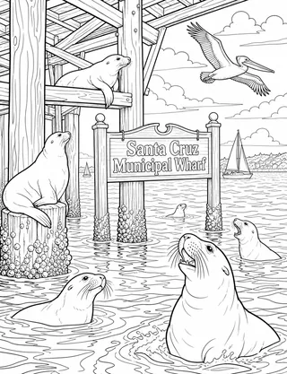Detailed coloring page of Santa Cruz Beach Boardwalk