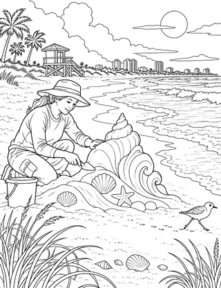 Detailed coloring page of Siesta Beach quartz shoreline