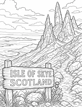 Detailed colouring page of Misty Loch Ness