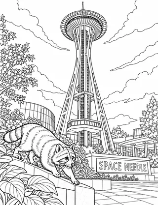Detailed coloring page of Space Needle