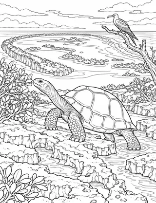 Detailed coloring page of Aldabra Atoll Limestone Lagoon