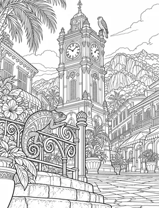 Detailed coloring page of Victoria Clock Tower Street View