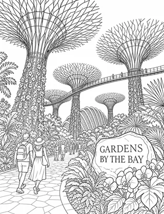 Detailed coloring page of Marina Bay Sands Cantilever Skypark